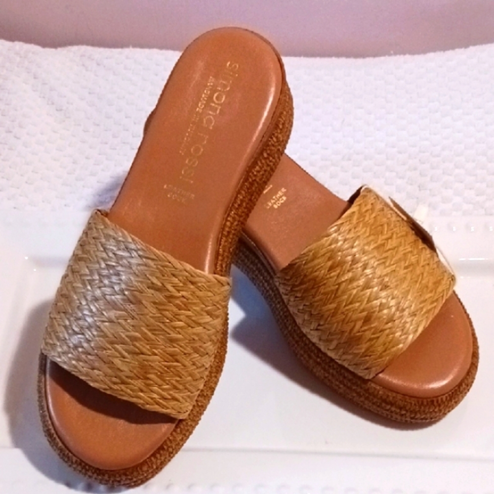 Simona Rossi ⚜️Tan Slides with Woven Sole 40 Italian Made